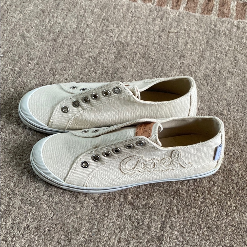 Coach Cream Canvas Sneakers with Embroidered Detail